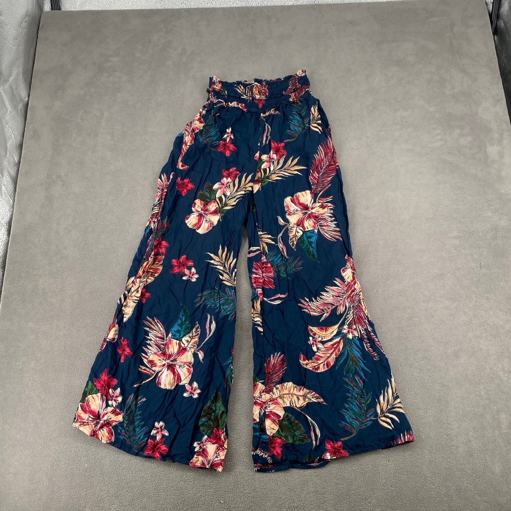 Patrons of Peace Navy Blue Tropical Floral Smocked Wide Leg Pants XS
